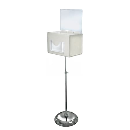 Azar Displays XL Lottery/Raffle Box, Pedestal Stand w/ Pocket -Lock&Key White 206325-WHT